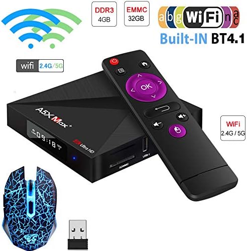 SHENGMO A5X Max Plus Smart Android 7.1 TV Box RK3328 4K HDR10 USB3.0 4GB 32GB Dual-Band WiFi LAN Bluetooth 4.0 HD HDR10 4K TV Box A5X Max+（+Wireless Mouse）