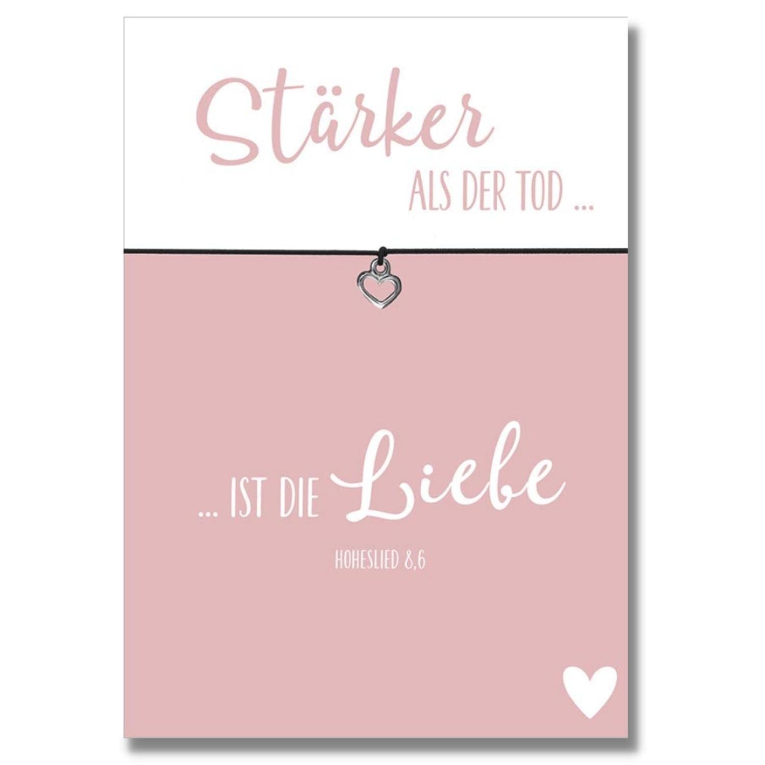 Glücksschmiedin - Sympathy card with wish bracelet in black with silver-plated heart pendant, elastic textile band adjustable size, condolence card with small mourning gift