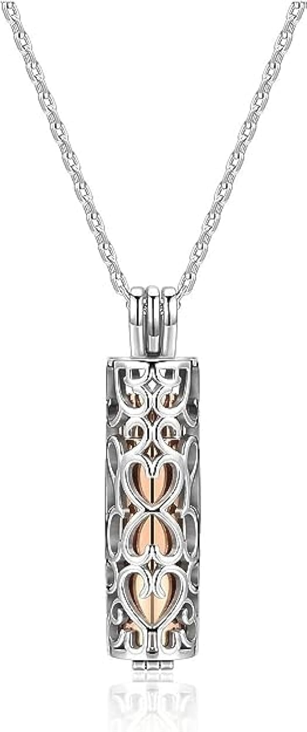 SUWIWKKOA Urn Necklace for Ashes with Hollow Flower Cylinder Vial, Stainless Steel Memorial Keepsake Ashes Jewellery Cremation ashes necklace for Human Pets Ashes