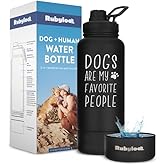 Dog Water Bottle for Dog Lovers - 32 oz Stainless Steel Double Wall Insulated Water Bottle with 8 oz Detachable Bowl on Bottom- Doggy Lover Gift for Hiking, Walks, Travel - “Favorite People” Black