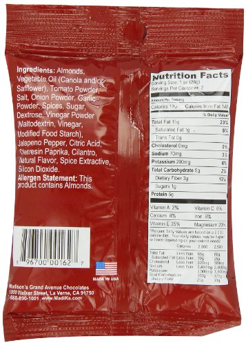 Madi K's Spicy Salsa Almonds, 2-Ounce Bags (Pack of 36)