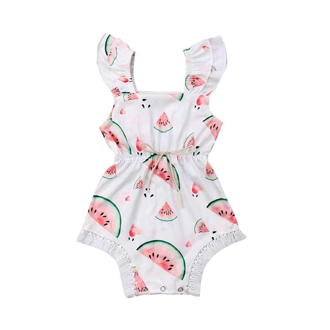 Beautynie Sommer Kleinkind Baby Mädchen Overall Säuglingsbaby-Kind-Wassermelone gedruckte Troddel Strampler Bodysuit Outfits 
