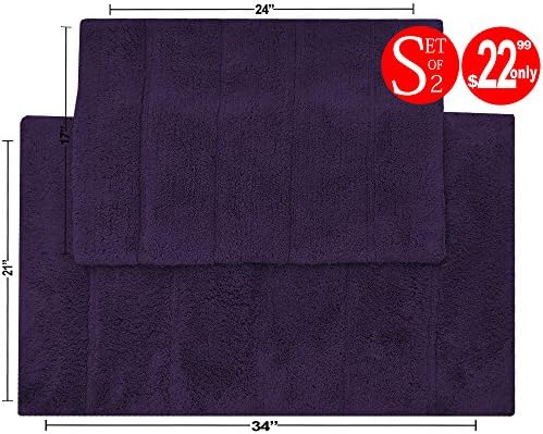 VALUE HOMEZZ SOLID STRIPES Bath Rugs Size 21 x 34/17 x 24 Non Skid High Absorbency &amp; Durable Machine washable Bath Mat (Purple)