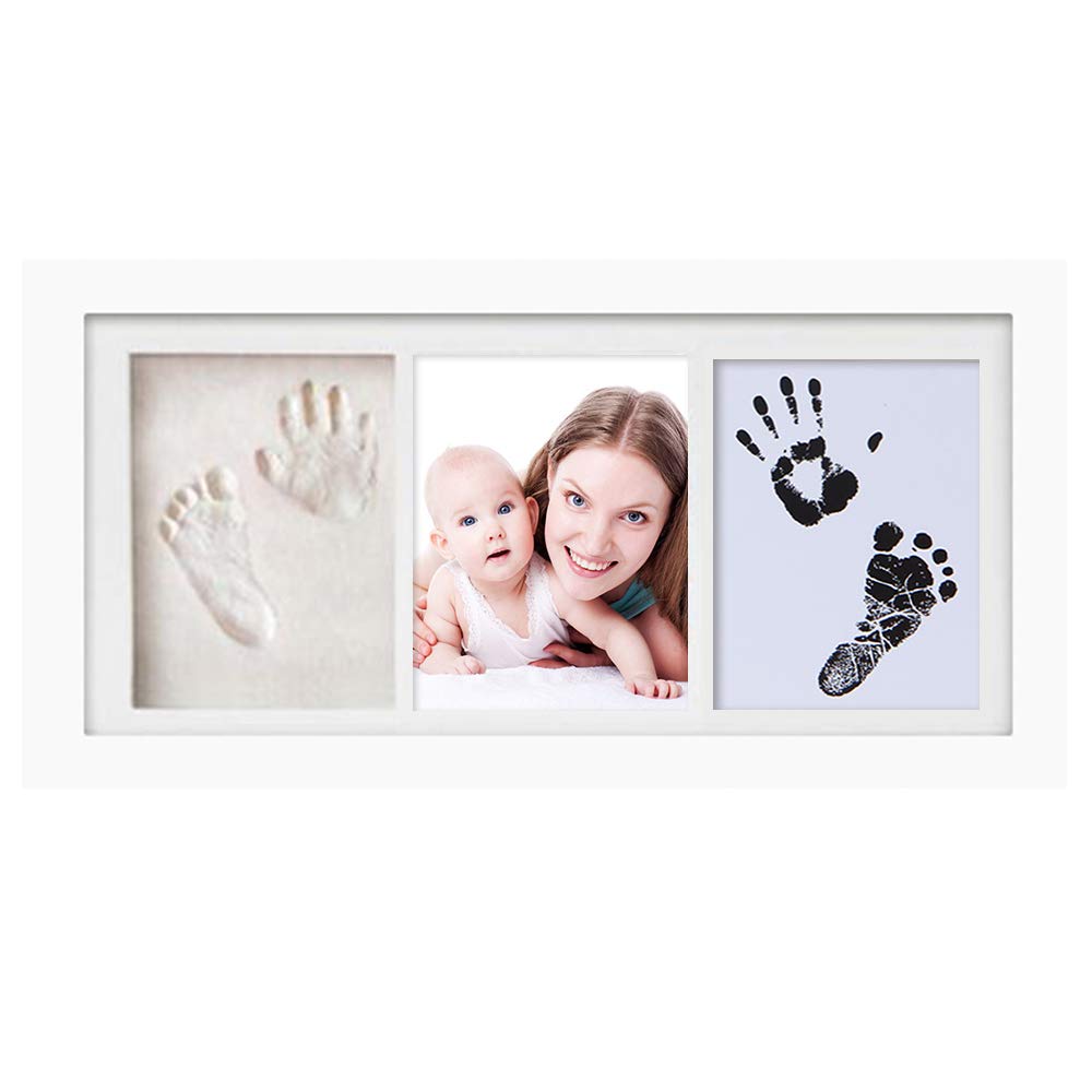 feihao Baby Handprint Kit-Footprint Photo Frame Nursery Picture Frames, Non-Toxic,Wooden Frame and Acrylic Glass,Casting & Printing Kits, Keepsake Box for Room Wall Nursery Décor (White)
