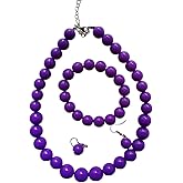 ChungLong0593 Women's Beaded Jewelry 3 - Piece Set - Colorful Round Bead Necklace, Bracelet & Earrings, Retro Statement Jewelry for Party & Daily Wear