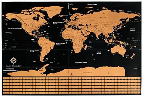 Smart Travel Life Scratch Off World Map Traveler Tracker Poster with Scratchable Flags - Premium Size 24X36 inches - Amazing Large on Your Wall Showing Visited Adventures With Detailed Memories