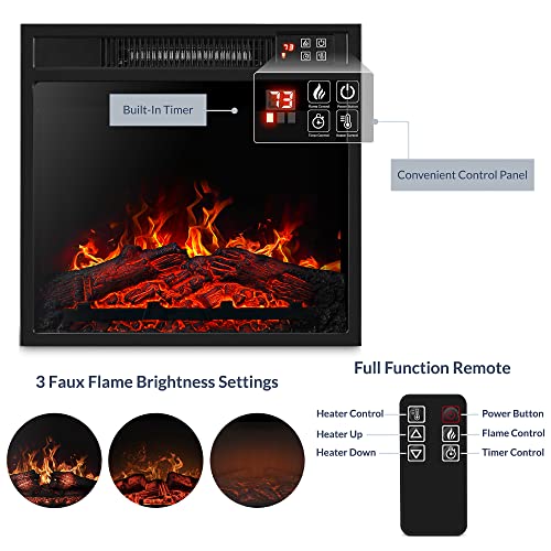 BELLEZE 18" Electric Fireplace Insert, Recessed Fireplace Heater with