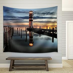 Lighthouse at Night in Austria - Fabric Wall Tapestry Home Decor - 51x60 inches