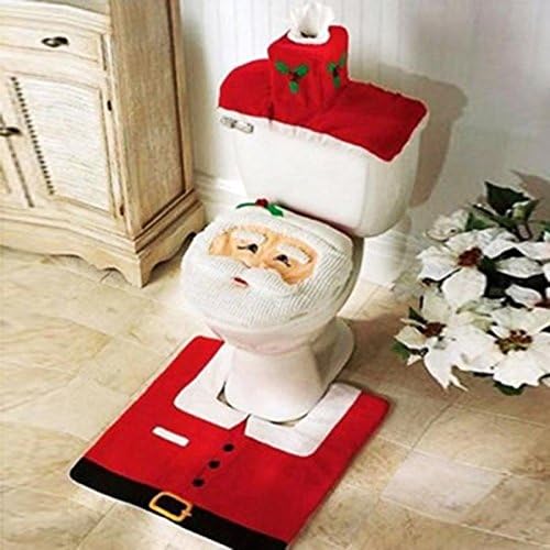 Bei Wang New XMAS Santa Toilet Seat Cover + Rug Bathroom Mat Set Christmas Decorations