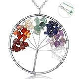 Tree of Life Pendant Necklace 31 inches Dainty 7 Chakra Long Necklaces for Women Jewelry