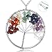 Tree of Life Pendant Necklace 31 inches Dainty 7 Chakra Long Necklaces for Women Jewelry