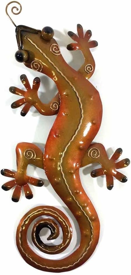 BWA New Contemporary Metal Wall Art Sculpture – Golden/Orange Tropical Gecko