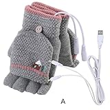 Heating Gloves,Gallity Women Men USB Heated Mitten Half Finger Winter Warm Knit Hand Gloves with Covers (A)