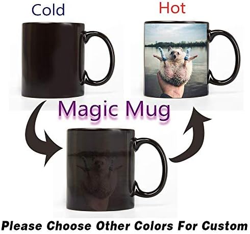 Custom Color Change Ceramic Cup Customized Coffee Mug Magic Mug Office Home Cups 11 OZ Two Sides Prints (F Black)