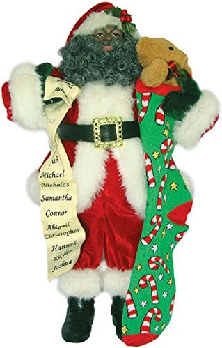Amazon De Santa S Workshop Afroamerikanische Weihnachtsmann Mit Liste Und Strumpfe Figur 45 7 Cm