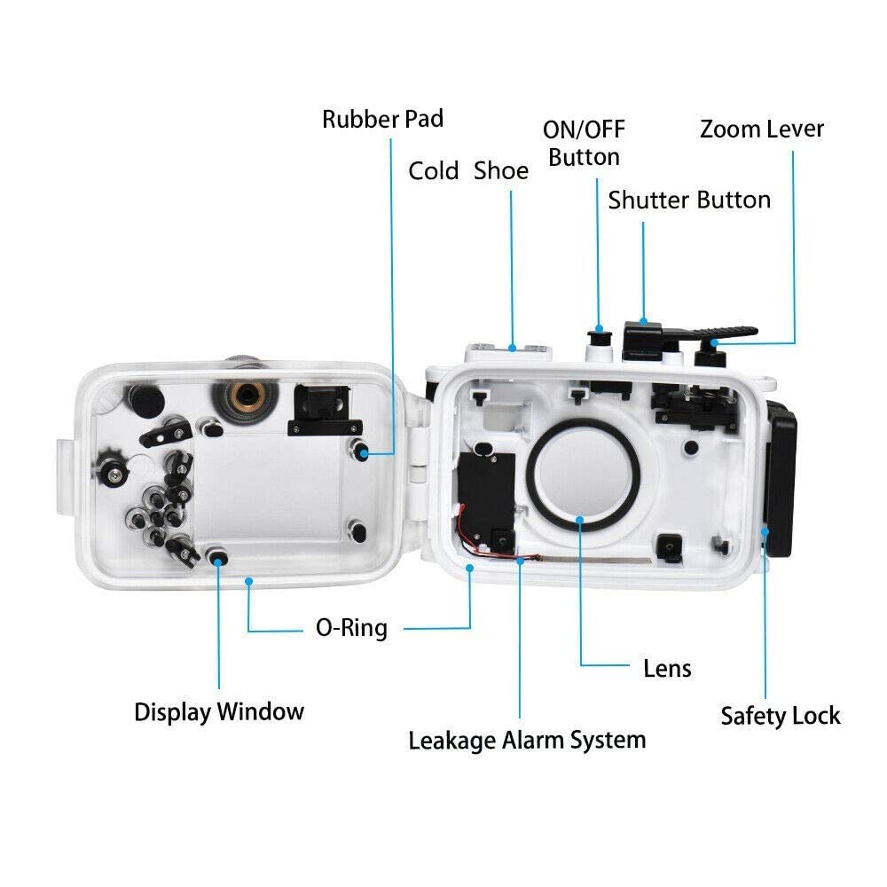 SeaFrogs Professional Underwater Housing for Olympus Tough TG-6 [60m/195ft] Scuba Waterproof Diving Case for Tough tg6, w/Inbuilt Leak Detection Sensor, Vacuum Pump Interface - White