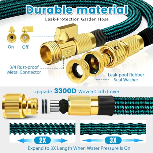 Garden Water Hose, Extendable Garden Hose with Brass Connector 3/4 Inch and 1/2 Inch, Garden Water Hose with 10 Functions Sprayer Nozzle, 30 m Rubber for Watering, Irrigation Hose (30 m)