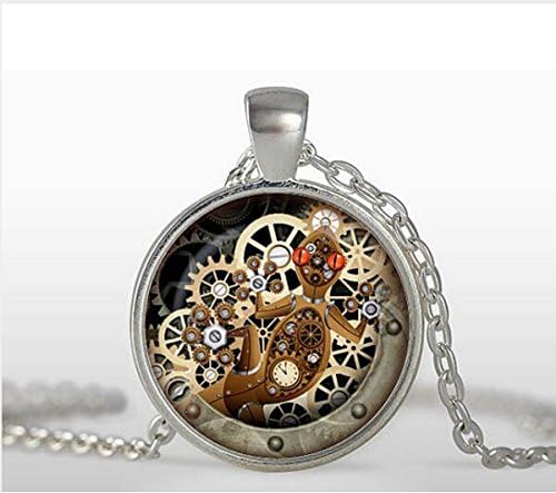 steampunk lizard Necklace, gecko glass pendant Mechanical clock round glass dome pendant necklaces Jewelry