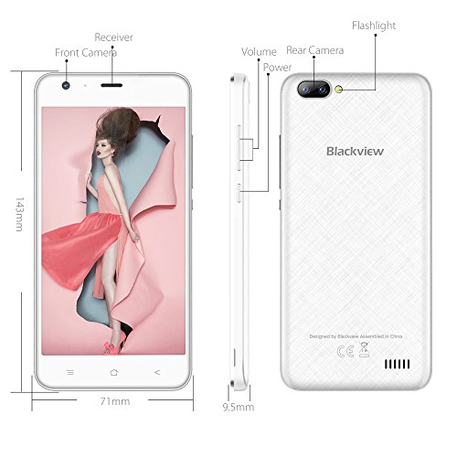 Móviles Baratos, Blackview A7 Smartphones libres Baratos para Vuelta al Cole - Android 7.0 Dual Cámara Trasera 3G Smartphones (8GB ROM, 5.0 pulgadas HD pantalla, Dual SIM, 2800mAh Batería, Quad Core) - Blanco