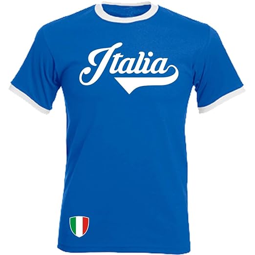 Italien T-Shirt Ringer Retro TS - Royal WM EM Trikot Look Italia