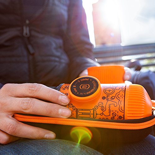 Wacaco Nanopresso Portable Espresso Maker bundled with Protective Case, Orange Tattoo Patrol Edition, 18 Bar Pressure, Extra Small Travel Coffee Maker, Manually Operated Perfect for Kitchen and Office