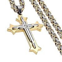Hip Pop Mens Glitter Byzantine Stainless Steel Crucifix Cross Pendant Necklace Chain 24/22 Inch (24inch)