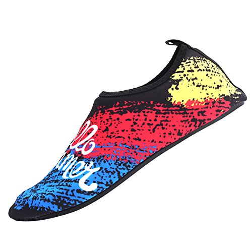 HQdeal Women's Men's Water Shoes Quick Drying Outdoor Sports Athletic Sneakers Aqua Shoes Slip On Lightweight Yoga Socks for Swimming Diving Surfing Snorkeling Boating Beach Walking ,L (W 6.5-7.5/ M 5-5.5),Rainbow Black