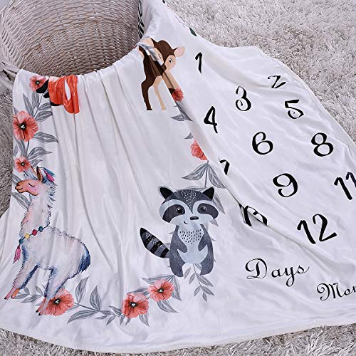 Fleece Baby Monthly Milestone Blanket Extra Large Photography Background Blanket Thick Backdrop Prop Swaddle Baby Shower Gift for Single & Twins (Animal Flower) - Thumbnail 5