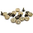 CRAFTMEMORE 3/8" Fancy Leather Rivets Round Rapid Rivet Studs for Bags Belts Bracelets Decoration (50 Pieces, Antique Brass Star)