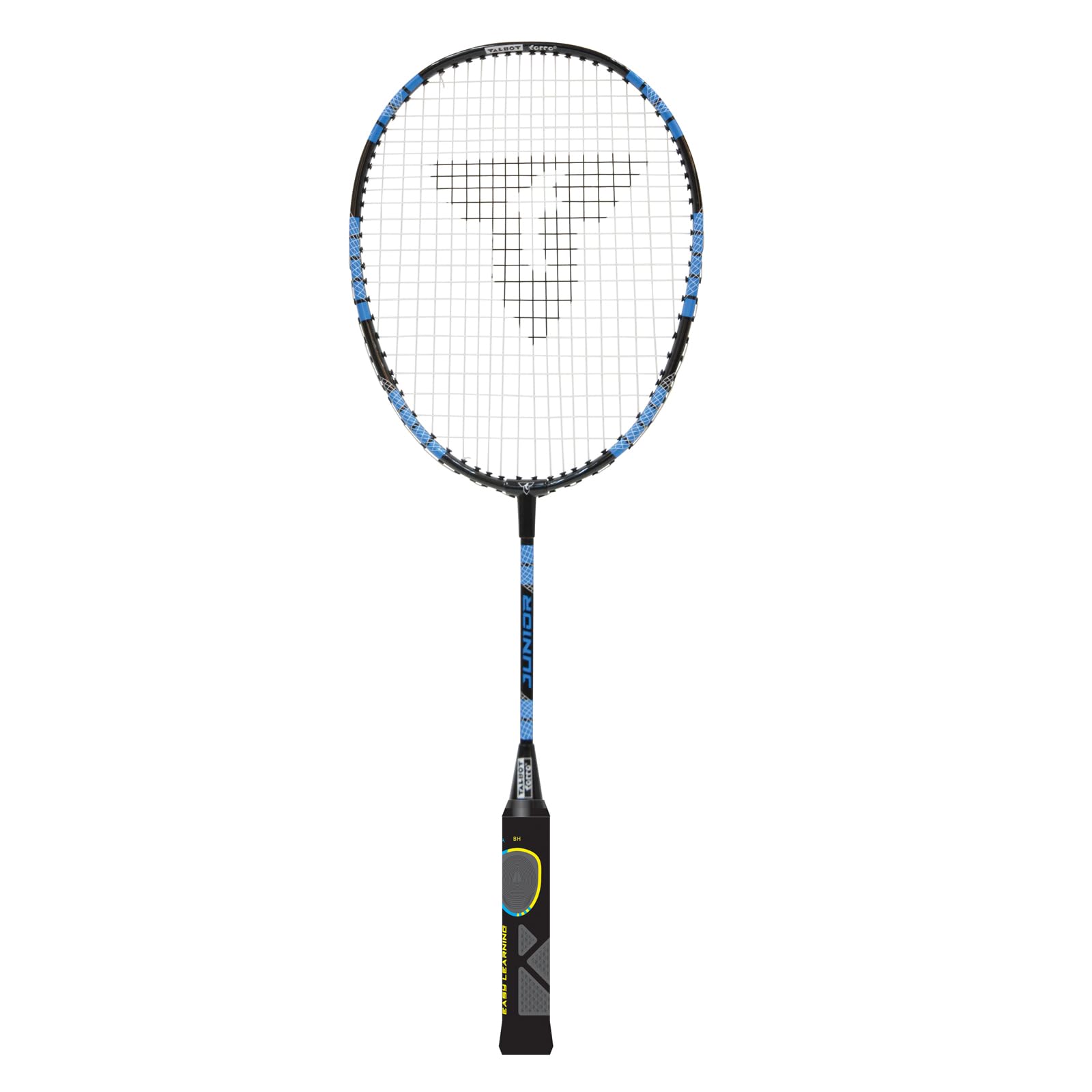 Talbot Torro ELI Junior Badminton Learning Racket, Shortened Length 58 cm, Learning Handle, Drop Shaped Head, Ideal for Sport and School Training, Black/Yellow/Blue, 419613