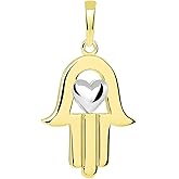 Jewelry America 14k Yellow Gold Two-Tone Hamsa Hand of Fatima with Heart Pendant