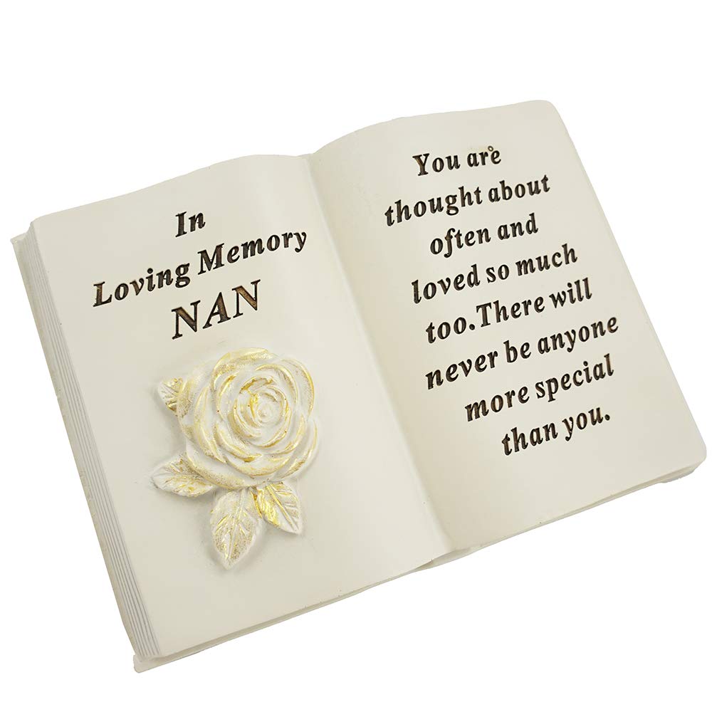 Special Nan Brushed Gold Rose Memorial Graveside Book Plaque
