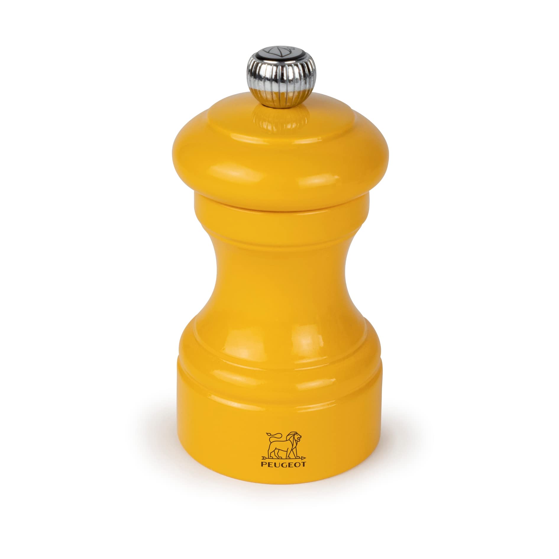 PEUGEOT - Bistro 10 cm Pepper Mill - Classic Pepper Grinder - Made with PEFC Certified Wood - Lifetime Guaranteed Mechanism - Made in France - Bistrorama - Saffron Yellow Lacquered Colour