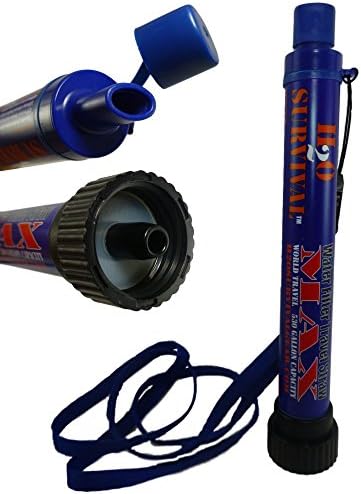 H2O Survival-Travel MAX-Water Filter Straw with Bottle/Line Adapter-Camping/Hiking. 530 Gallon Capacity-99.9999% Effective 0.01 micron Membrane/GAC-Poly-Iodine Purifier for Bacteria/Viruses/H.Metals.