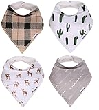 American Kiddo Baby Bandana Drool Bibs for Boys and Girls 100% Waterproof Organic Cotton With Snaps and Back Pocket (4-Pack) for Drooling and Teething Babies and Toddlers