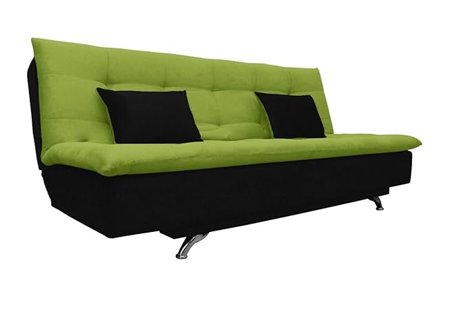 Adorn India Aspen Three Seater Green & Black Sofa Cum Bed