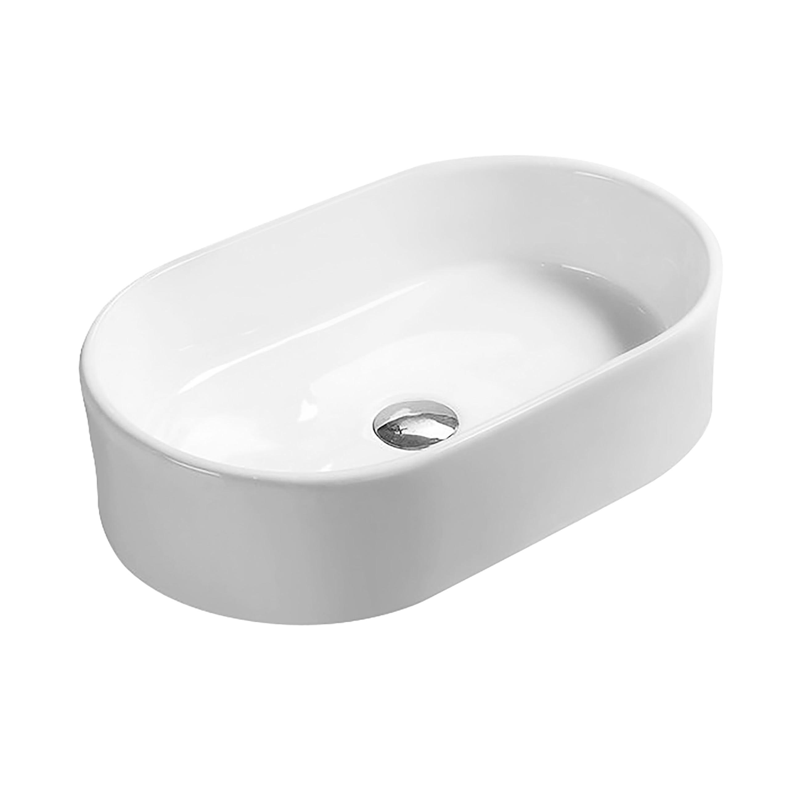 Balterley 560mm Countertop Vessel Bathroom Sink, Ceramic Oval Bowl Bathroom Wash Basin Sink, No Tap Hole, Countertop Basin Sinks for Bathrooms and Cloakroom - 565 x 350 x 145mm (White)