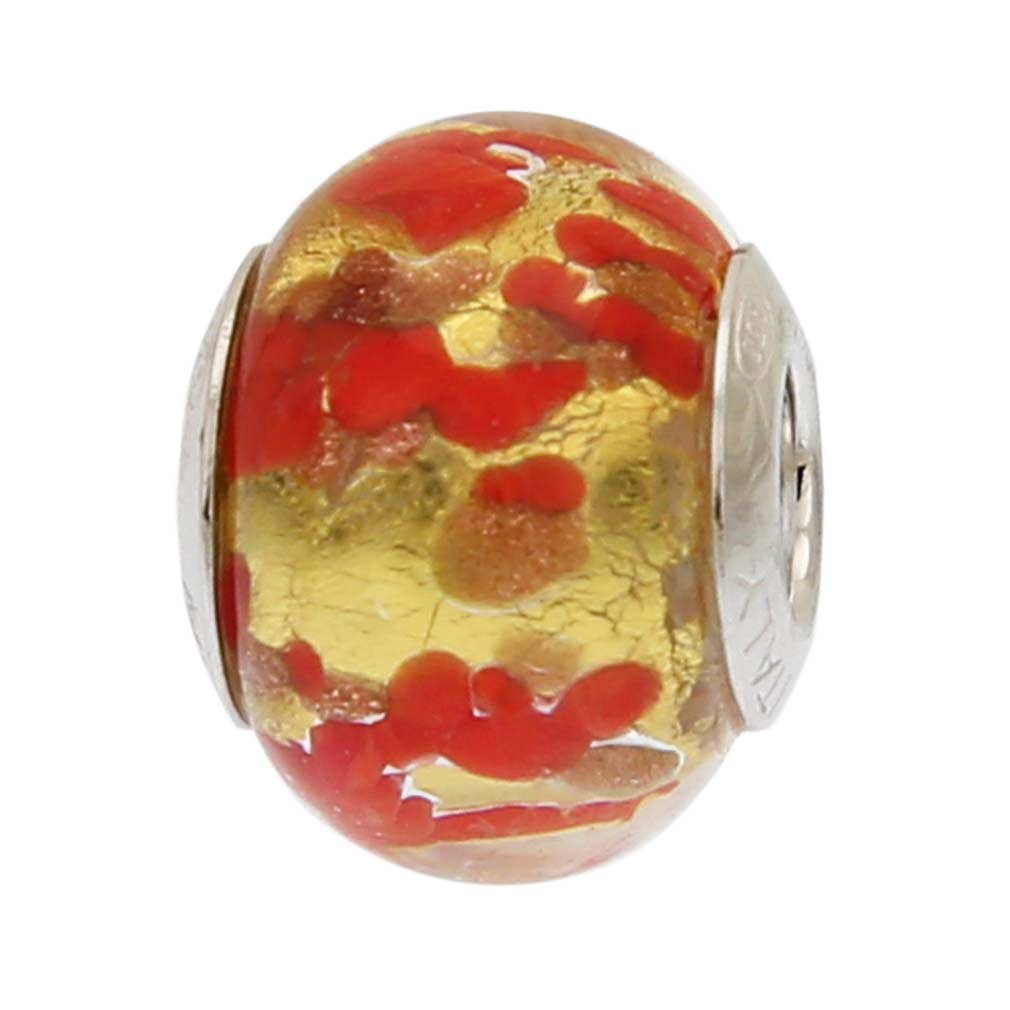 Glass Of Venice Murano Glass Red Gold Confetti Charm Bead