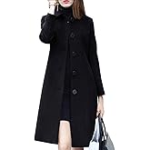 Leyoutx Women's Lapel Single Breasted Mid-Long Classic Solid Color Slim Fit Wool Blend Coat