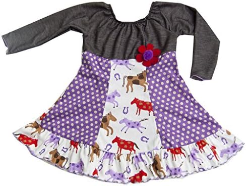Cheeky Banana Little Girls Denim Knit Horses Peasant Dress Size 5 Purple Multi