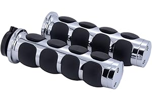 HADAXT Motorcycle Hand Grips 1 inch 25mm Universal Non-Slip Handlebar Throttle Grips Black Chrome for Harley Davidson Street Glide Sportster 883 Road King Dyna Electra Glide Softail Fatboy