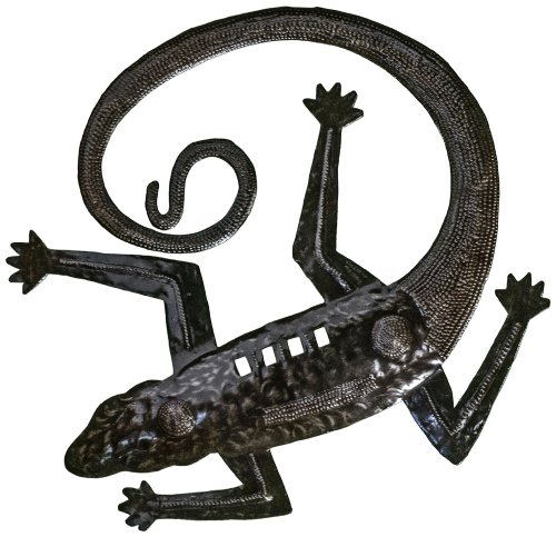 Le Primitif Galleries Haitian Recycled Steel Oil Drum Outdoor Decor, 23 by 23-Inch, Gecko