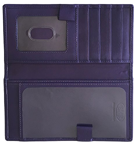 Dark Purple RFID Leather Checkbook Cover with Credit Card Slots and Pen Holder