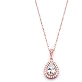 Mariell Rose Gold Cubic Zirconia Crystal Bridal Necklace, Teardrop Pendant Wedding Prom Jewelry Gift