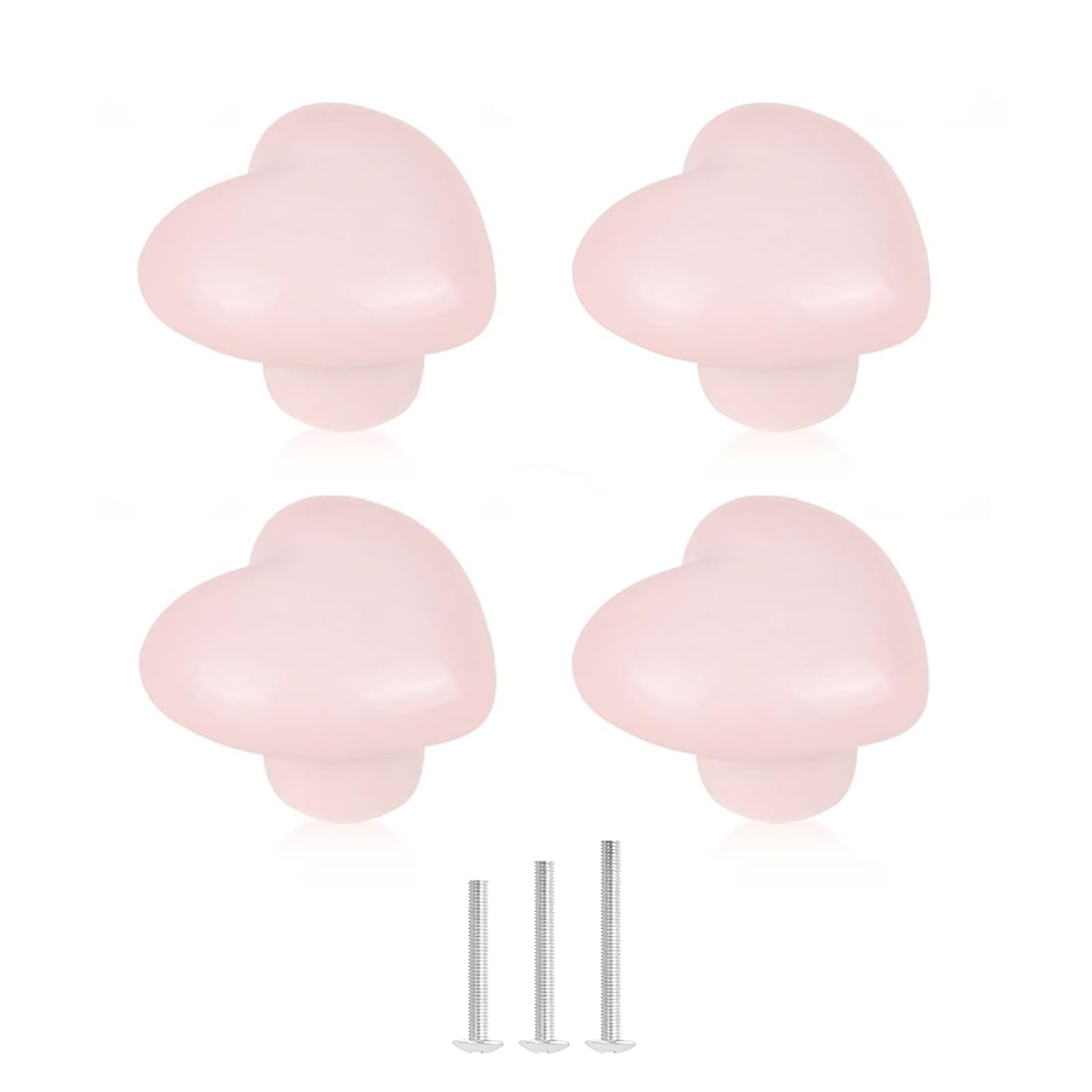 ShipeeKin 4X Cute Glossy Cabinet Knobs Lovely Ceramic Knobs Pink Heart Love-Shape Door Pull Knob Cabinet Closet Ceramic Drawer Cupboard Kitchen Kids Children Bedroom Wardrobe (Pale Pink)