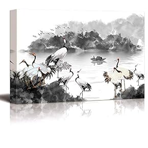 Classical Red Crowned Crane Painting for Bedroom Living Room
