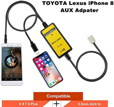 Shine Car Audio CD Changer AUX Adapter & 3.5mm for Corolla Compatible for iPX 8 7 7 Plus for Toyota Lexus Camry Tacoma Tundra Sienna 4runner Highlander Avalon Yaris Sequoia Venza Solara RAV4 Land Cruiser