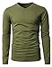 H2H Mens Easy to Wear V-Neck Casual Long Sleeve T-Shirts OliveGreen US L/Asia XL (KMTTL0374)