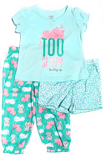 Child of Mine by Carters Toddler Girl Short Sleeve Top Pants and Shorts 3-Piece Pajama Set (3T, Kitty)