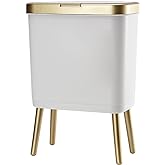Procade Bathroom Trash Can with Lid, Plastic Garbage Can with Legs, 4 Gallon Gold Trash Bin with Push Button, Narrow White Trash Can Waste Basket for Bedroom, Living Room,Office,Dog Proof Trash Bin